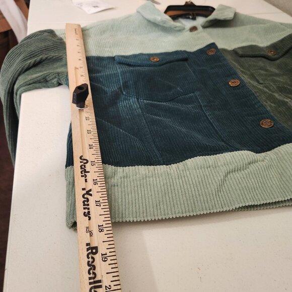 Papermoon Jacket Womens Small Sage Teal Colorblock Corduroy Shacket Cropped - Picture 5 of 10